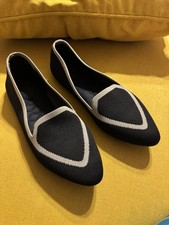 Birdies Women's Blackbird Black  Tan Flat Slip On Knit Loafer Shoe - Size 9