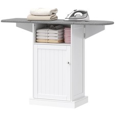 HOMCOM Mobile Stiro a Rotelle con Ripiano Aperto e Armadietto Bianco Grigio