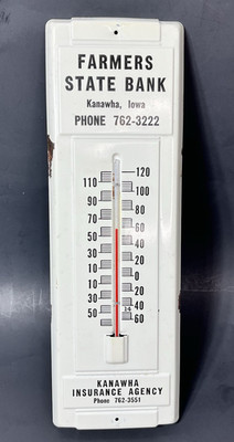 Vintage Farmer State Bank Thermometer Kanawha Iowa Insurance Indoor Outdoor