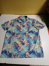 Izod golf stretch blue palm leaf short sleeve polo shirt medium mens