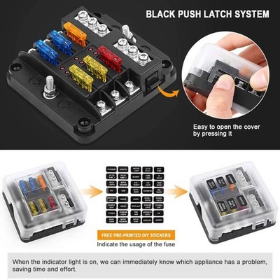 6 Way Auto LED Blade Fuse Box Block Holder 12V 24V Car Power Distribution Relay