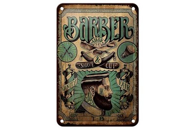 Blechschild Hinweis 12x18 cm Barber Shop Shave and cut Deko Schild