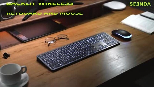 Backlight Wireless Keyboard and Mouse Combo 2.4G USB Silent Slim Rechargeable US - 第 1 支影片,共 1 支