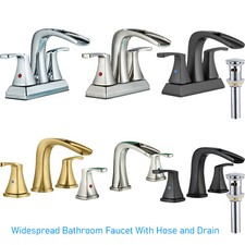 Widespread Bathroom Basin Sink Faucet Waterfall Dual Handle Mixer Tap W/Drain