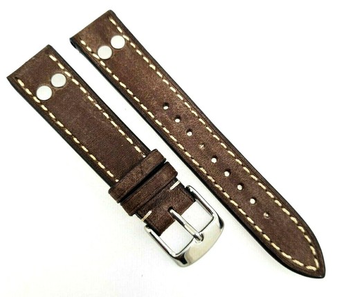 Bracelet Montre Aviateur, Militaire avec Rivets 18 MM Braun Made IN Germny / 119 - Picture 2 of 3