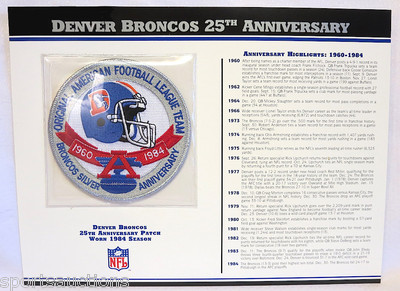 DENVER BRONCOS ~ 25th ANNIVERSARY NFL TEAM PATCH STAT CARD Willabee Ward ~ 1984