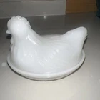 Vintage Hazel Atlas Small White Milk Glass Chicken Nesting Hen Covered Dish Farm