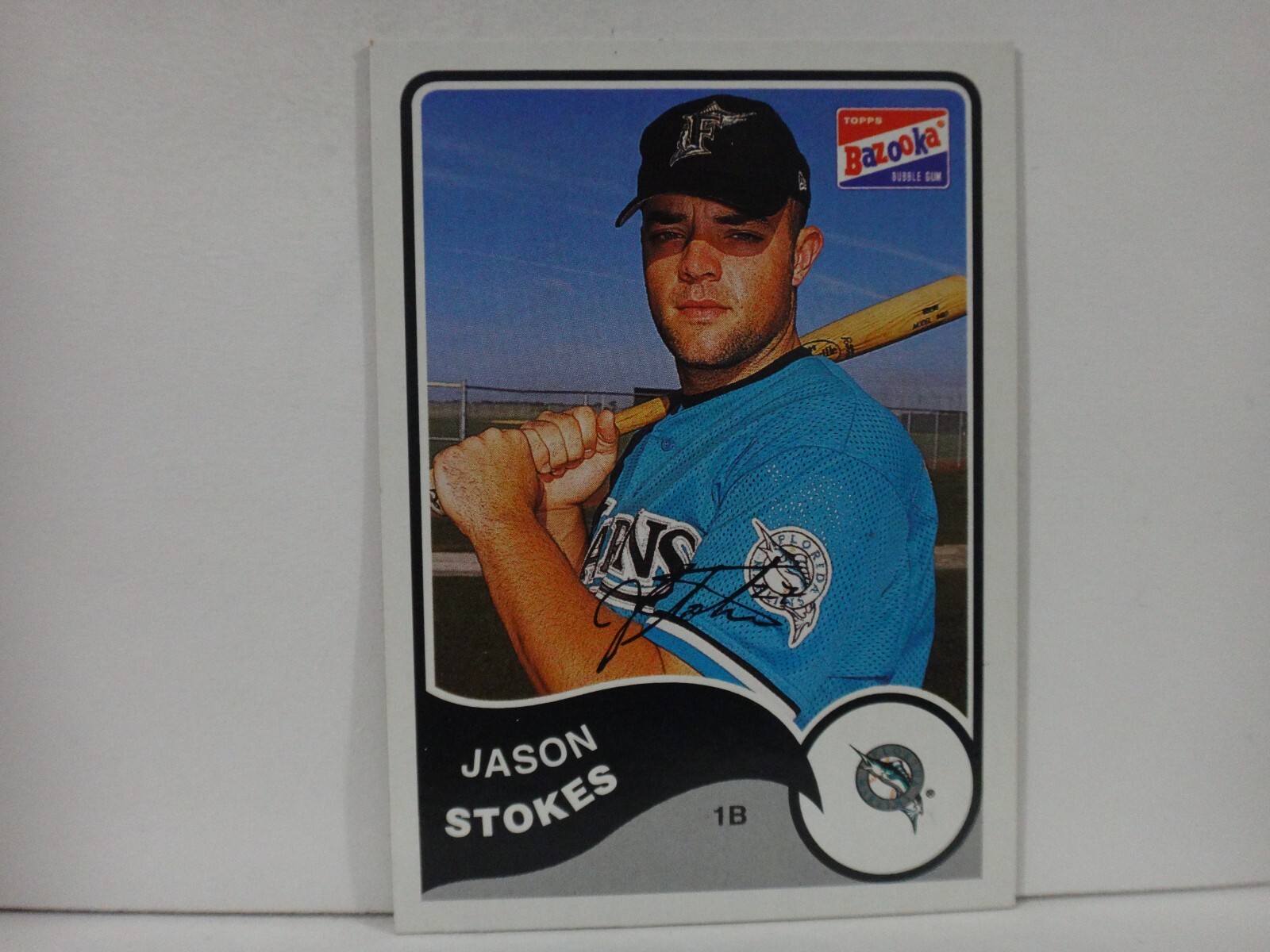 2003 Bazooka Minis Florida Marlins Baseball Card #131A Jason Stokes Logo