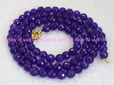 Pretty 8mm Russian Purple Jade Gemstone Faceted Round Beads Necklace 18-36"