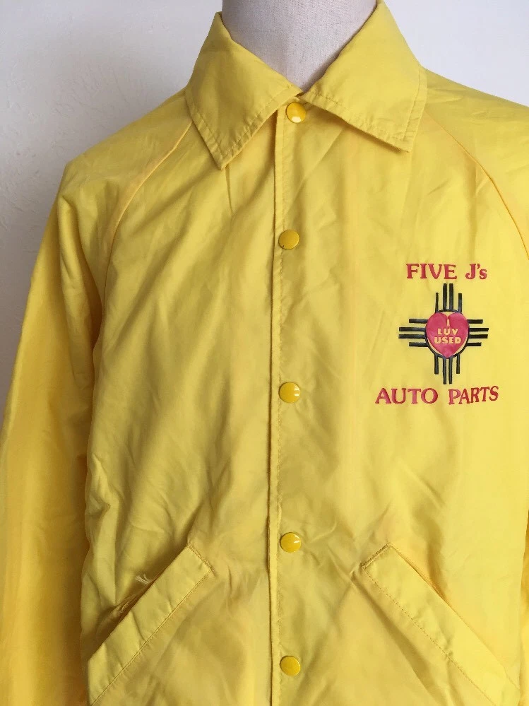 Vintage FIVE Js AUTO PARTS NEW MEXICO SATIN JACKET Yellow Snaps Zia Large