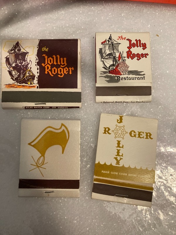 Four Jolly Roger Restaurants Match Books