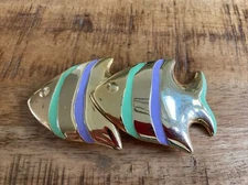 Vtg 80s Douglas Paquette Belt Buckle Women Gold Tone 2-PC ANGEL FISH