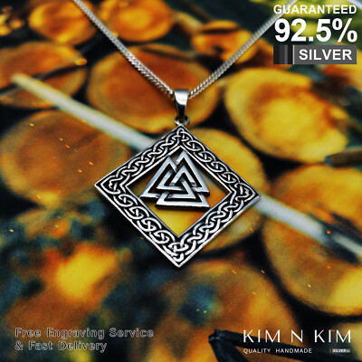 Valknut Pendant Necklace Warrior s Knot with Eternal Knot /Free Engraving /Solid