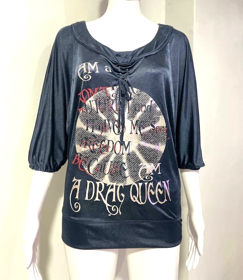 DISFRAZ CNC ESTAMPADO GRÁFICO NACIONAL MANGA CUARTO CORBATA FRONTAL TOP AZUL TALLA XS Foto 3 de 4