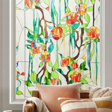  Window Privacy Film Stained Glass Faux 3D Rose Decorative UV Sun Blocking 