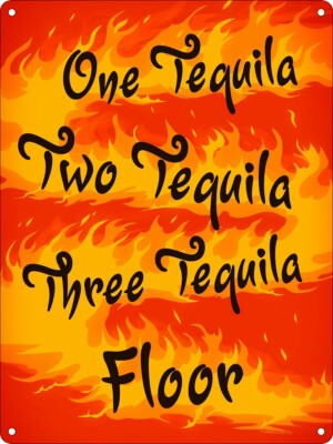 1 TEQUILA, 2 TEQUILA, 3 TEQUILA, BODEN Mini Blechschild - Küche Spaß Geschenk