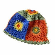 UK Women Knit Bucket Hat Fisherman Hollow Out Colorful Patchwork bucket hat