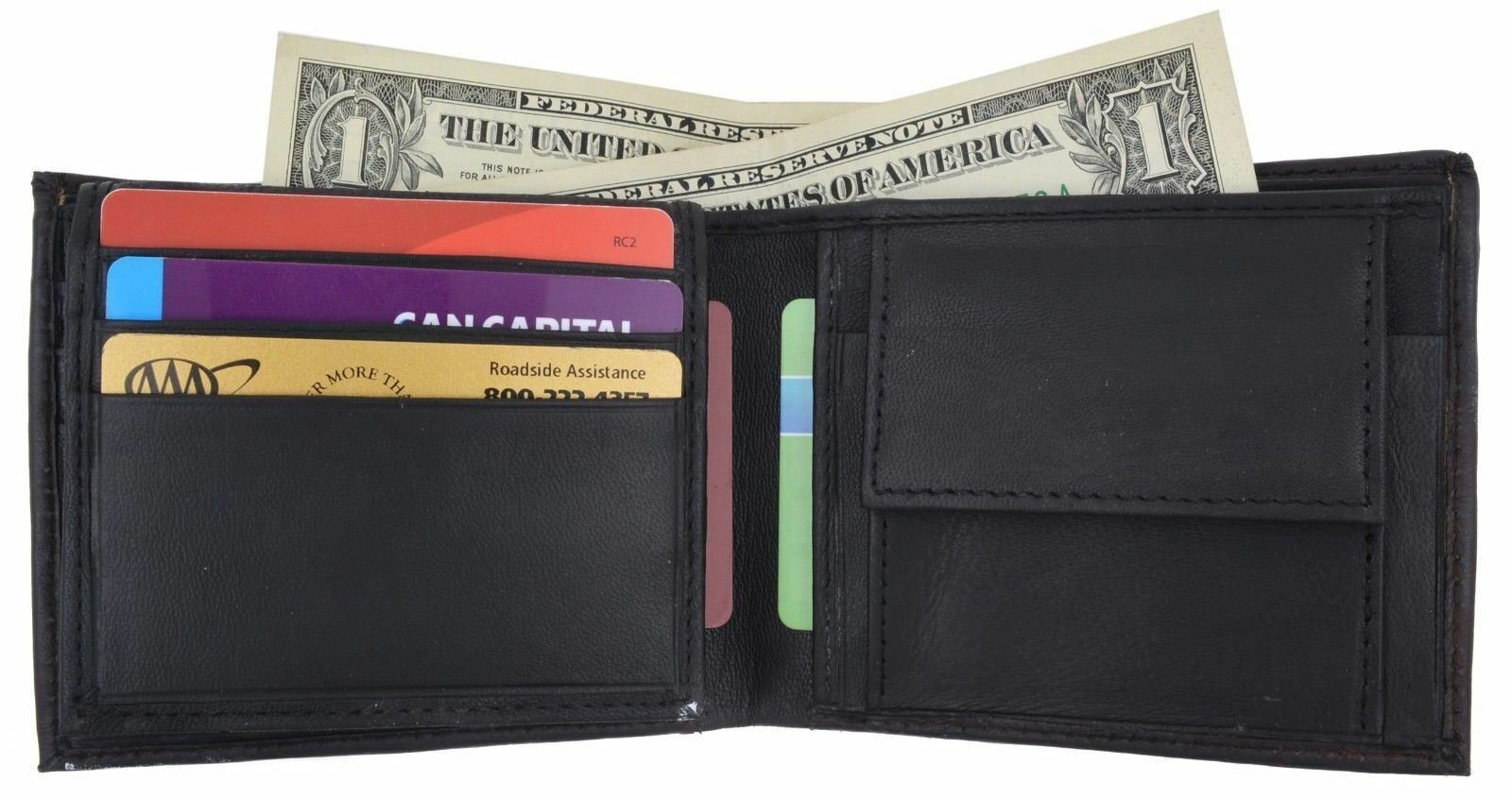 Men's Genuine Leather Bifold Wallet With ID Window, Card Slots & Coin Pouch