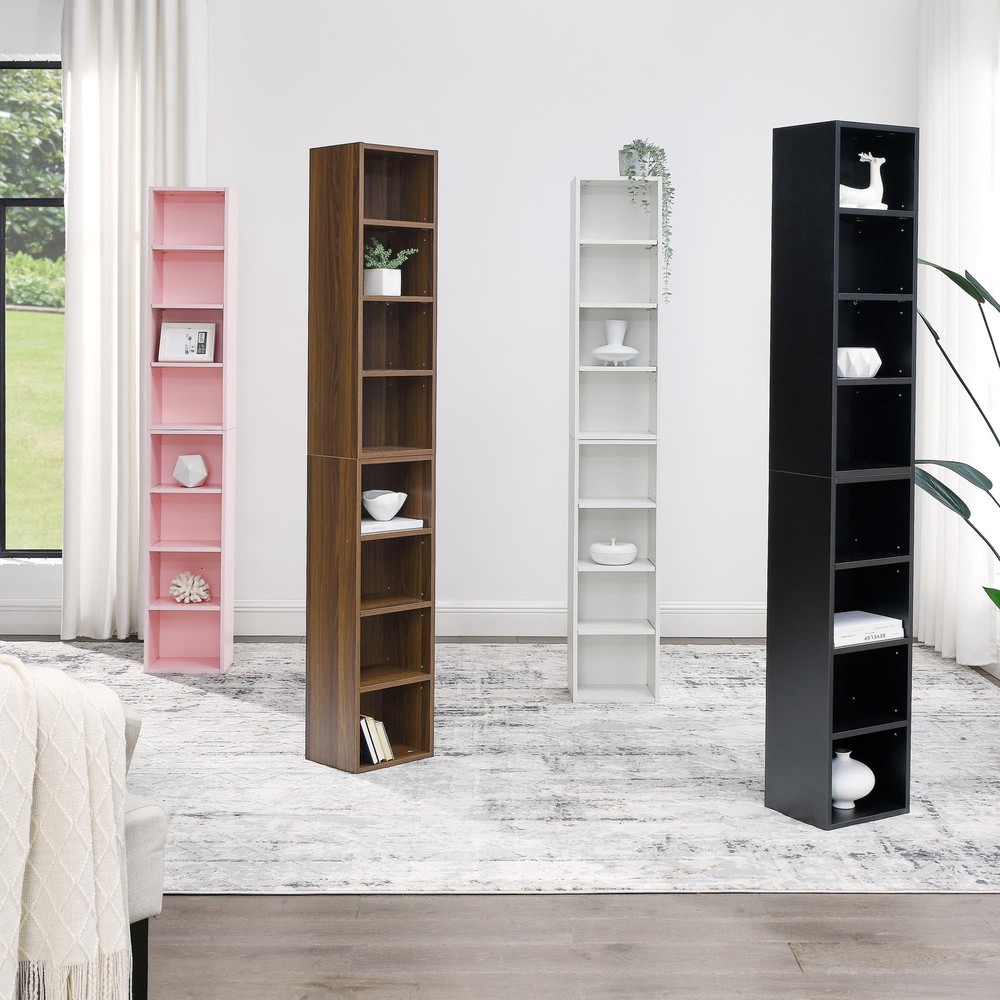 8-Tier Media Tower Rack Storage Cabinet Tall&Narrow Bookcase w/Adjustable Shelve