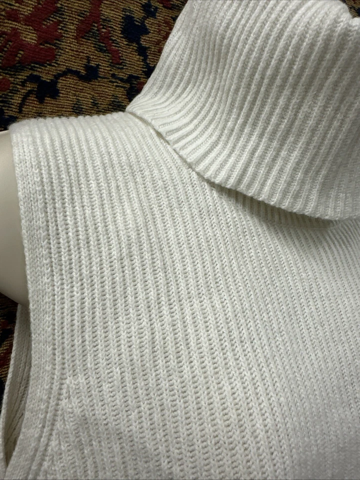 Vintage GAP Ribbed Knit Turtleneck Sleeveless Sweater Cream Y2K Large - Image 3 of 4