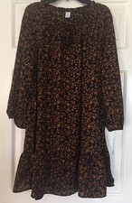 NWT Old Navy Ruffled Georgette Swing Dress for Women in Black Ditsy Floral SZ M