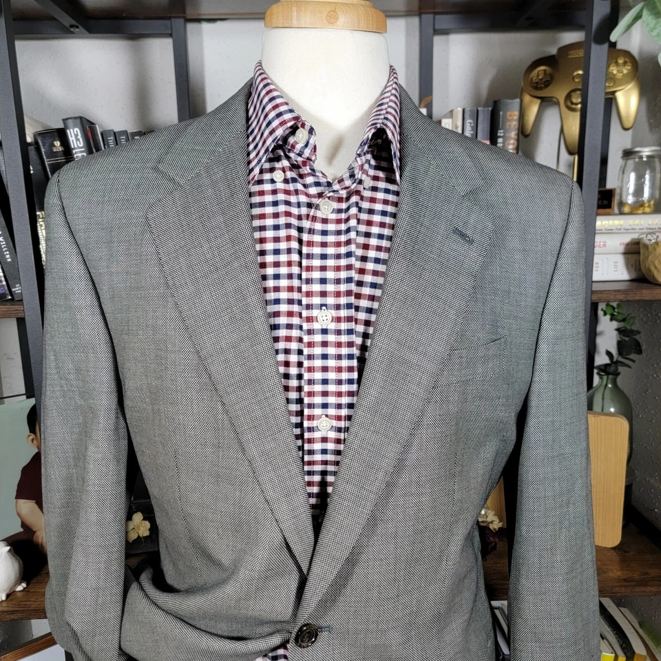 Abrigo Blazer Deportivo Ralph Lauren Para Hombre Dos Botones Gris Lana Ojo de Pájaro Talla 42L Foto 2 de 4