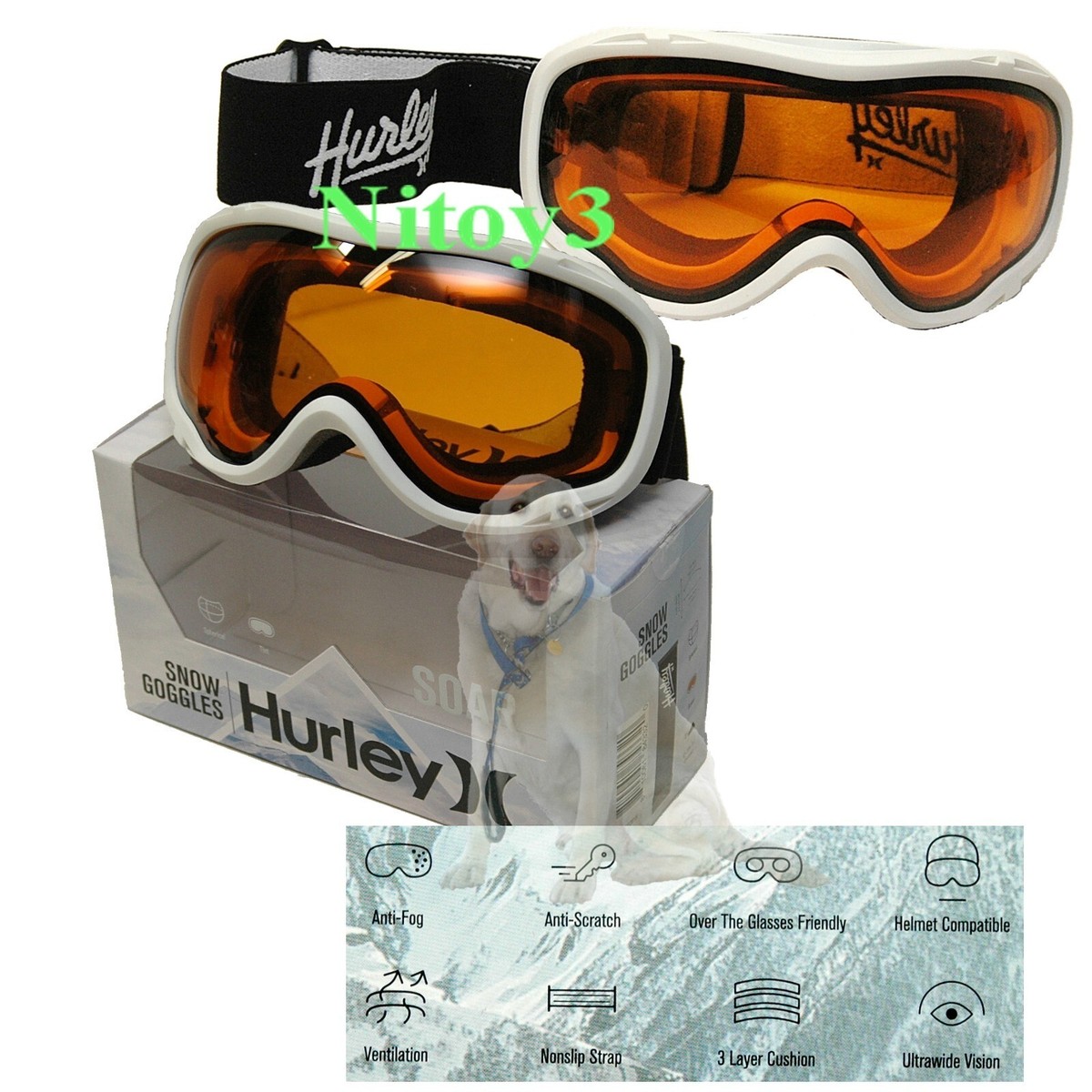 Hurley Soar Snow Sports Goggles-Over Glasses/Helmet Compatible