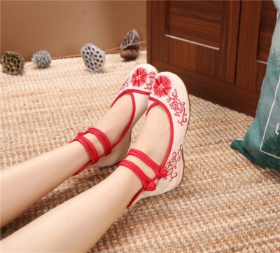 Chinese Mary Jane Flats Shoes for Women Size 4.5-9 Vintage Embroidered ...