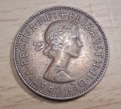 1960 United Kingdom Half Penny Queen Elizabeth II 3 Masted Ship