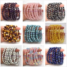 Natural 6 Pcs Pretty 8mm Multicolor Gemstone Round Beads Bracelet 7.5 In