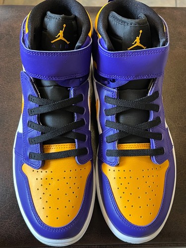 Nike Air Jordan 1 High FlyEase Lakers Basketball Shoes Mens 10 Womens 11.5 New - Picture 10 of 24