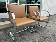 Authentic 2010 Mies van der Rohe for Knoll Flat Bar Brno Chair in Brown Leather
