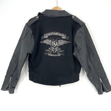 Harley Davidson Motorcycle Riding Jacket Leather Trim Wool Embroidered Size XS