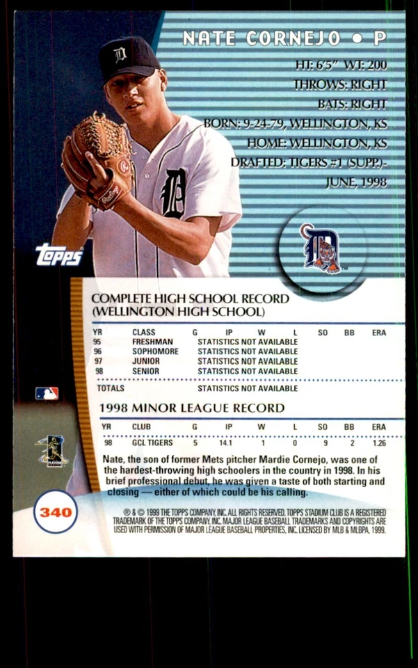 1999 Stadium Club Nate Cornejo Baseball Cards #340 - Image 2 of 2