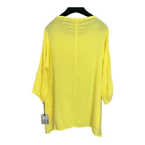 Oh My Gauze! Yellow Size 2 (L/XL) Lagenlook Tunic Dress Circus Lemon 3/4 Slv Top - Picture 7 of 7