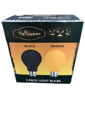 Halloween 2 pack light bulbs black and orange in box.