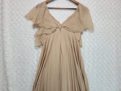 60s Babydoll Dress Sz 11 Tan Flutter Sleeve Sexy V-Neck Forest Fairy Lingerie - Picture 5 of 24
