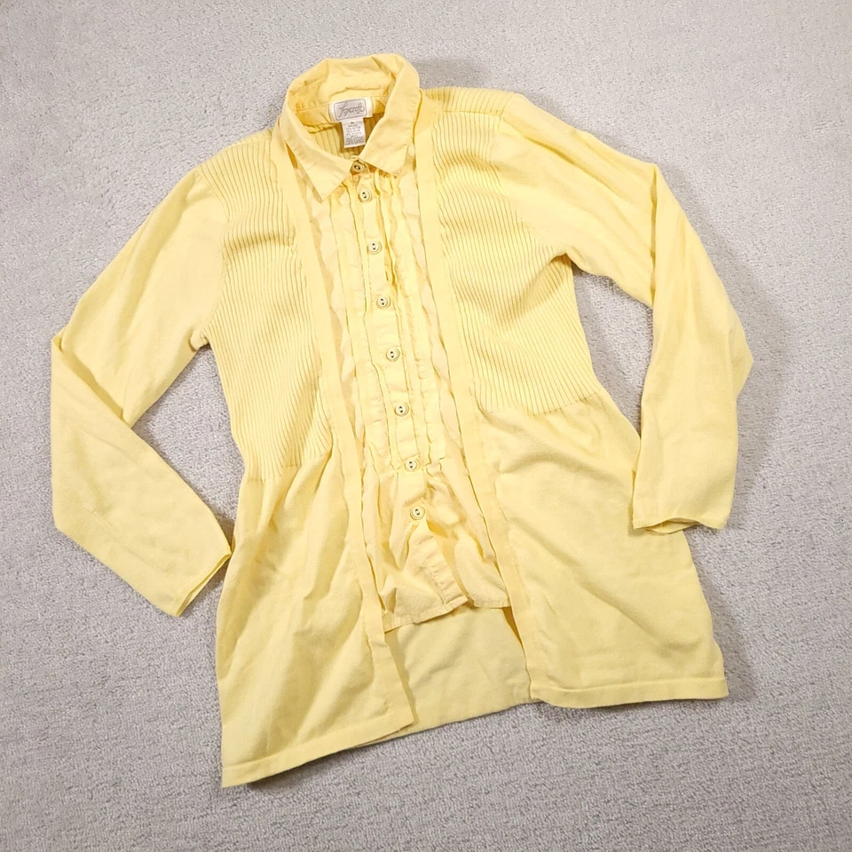 Cárdigan Foxcroft tejido con botones suéter cuello camisa para mujer mediano amarillo acanalado Foto 2 de 4