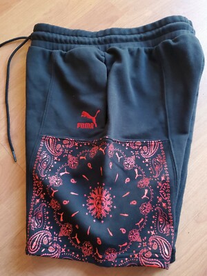 Puma Shorts Small Men OffBeat Regular Patchwork Printed 8'' French Terry BLACK