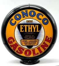 CONOCO ETHYL Yellow Background 13.5" Gas Pump Globe SHIPS ASSEMBLED!