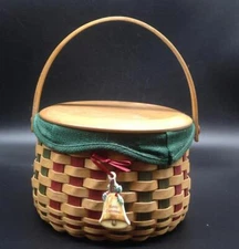 Longaberger 2003 Christmas Caroling Basket Complete Liner Protector Lid  Charm