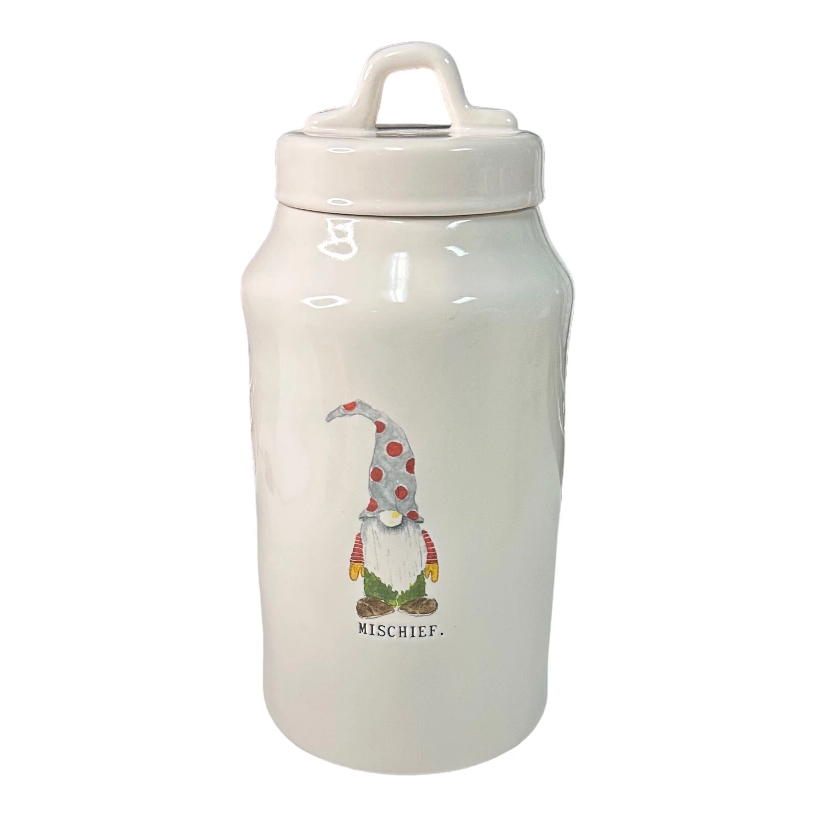 Rae Dunn "MISCHIEF" Gnome Tall Skinny Canister
