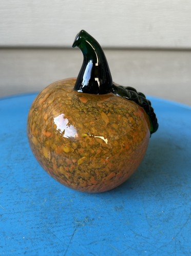 Vintage Murano Orange Pumpkin Speckled Art Glass Paperweight 3.5" Italy
