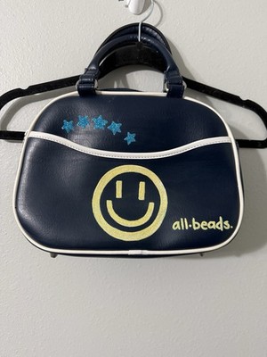 Cute Y2K all.beads. Navy Smiley Face Bowling Bowler Handbag Purse Glitter Stars