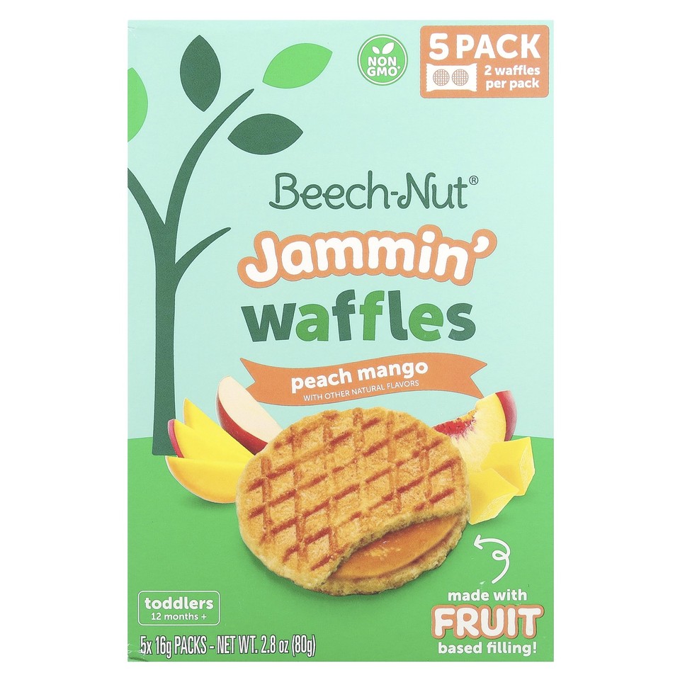 Jammin' Waffles, 12+ Months, Peach Mango, 5 Packs, 0.56 oz (16 g) Each
