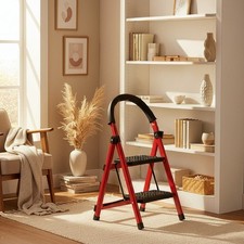 2-Step Folding Ladder, Heavy Duty Steel Step Stool with Wide Anti-Slip Pedals