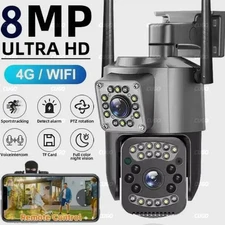 8MP 4K WIFI IP Camera Dual Lens PTZ 4G SIM Card Outdoor Webcam Alarm 10X Zoom