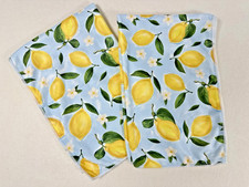  2 Microfiber KITCHEN TOWELS Yellow Lemons  Flowers HAND TOWEL Dish Cloth BBQ