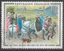 Timbre Obli. YT 1457 MI 1523 Tableau Art Duc de BERRY Chevaux 1965