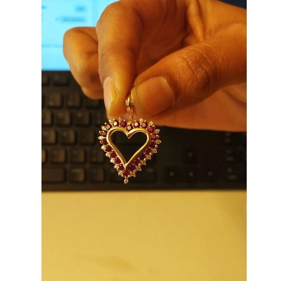 2Ct Round Cut Lab-Created Diamond Ruby Heart Pendant 14K Yellow Gold Plated - Image 3 of 4